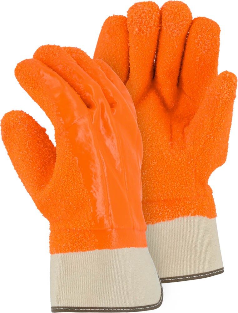 Majestic Glove 3370 Glove Foam Lining Pack of 12 Large PVC Orange Knit Wrist 