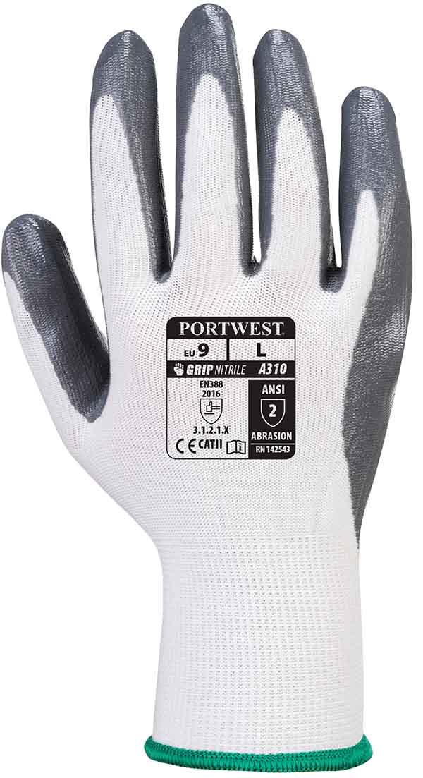120 Pairs of Portwest A310 Flexo Grip Nitrile Palm Coated Safety Gloves
