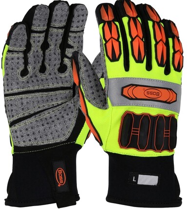 Boss 1JM600 Hi-Vis Impact Gloves with PVC Dotted Palms