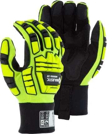 Majestic 21242 Knucklehead X10 Armor Skin Mechanics Hi Vis Gloves with Impact Protection