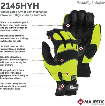 Majestic 2145HYH Winter Lined Waterproof Gloves with Hi Vis Knit Back
