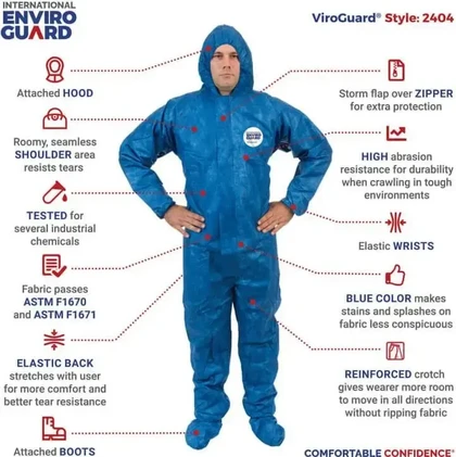 ViroGuard Microporous Coveralls with Hood & Boot, Elastic Wrist & Back
