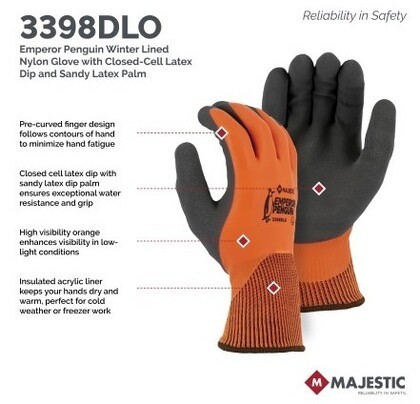 Majestic 3398DLO Emperor Penguin Winter  Gloves with Sandy Latex Palm