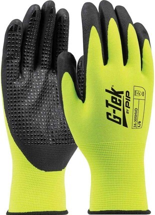 PIP 34-305HVD G-Tek Hi Vis Nitrile 15 Gauge Micro Dotted Foam Grip Gloves