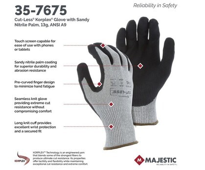 Majestic 35-7675 Cut-Less Korplex Touchscreen Gloves - Cut Level A9