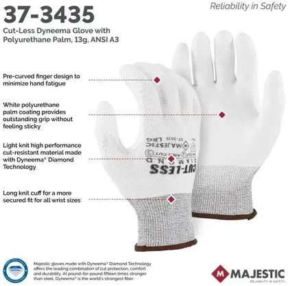 Majestic 37-3435 Dyneema White Gloves - Cut Level A3