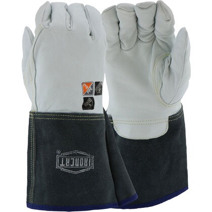 PIP Ironcat 6144 Premium Top Grain Kidskin Leather TIG Welder's Gloves with Gauntlet Cuff - ANSI ...