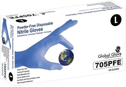 Global Glove Blue Economy Nitrile 9.5" Length Powder Free Gloves