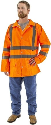 Majestic Hi Vis Waterproof Rain Jacket with Hood - Optional Matching Pants - ANSI 3