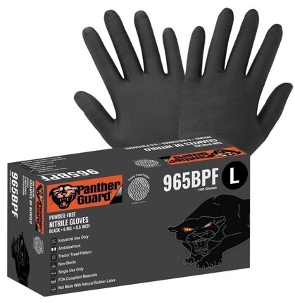 Global Glove Panther-Guard HD 6 Mil Nitrile 9.5" Length Powder Free Gloves - Tractor Tread Patter...