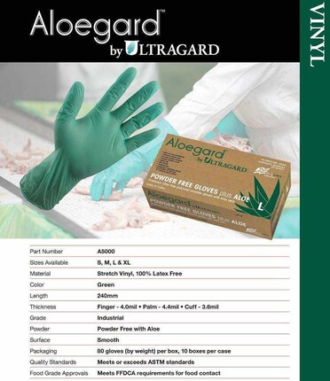 Aloegard 4 Mil Stretch Vinyl Powder Free Gloves with Aloe Vera
