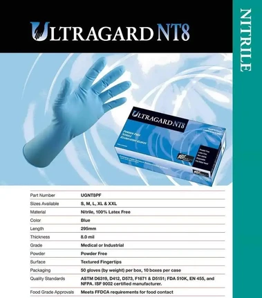 Ultragard Heavy Duty 8 Mil Nitrile Exam 12" Powder Free Gloves