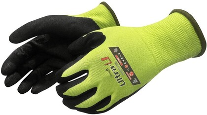 Liberty Safety F4970HG 18 gauge Hi Vis Sandy Nitrile Coated Touchscreen Gloves - Cut Level A6