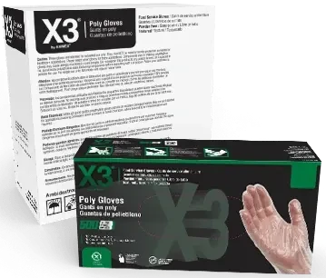 Ammex X3 Polyethylene Food Safe Powder Free Gloves