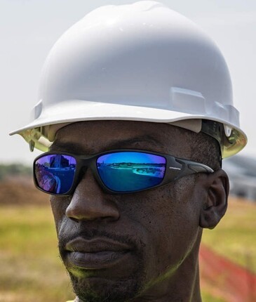Radians Crossfire RPG Polarized HD Blue Mirror Lens, Matte Black Frame Safety Glasses