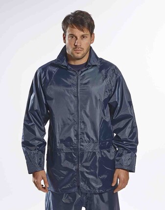 Portwest Economy Waterproof Rain Jacket with Pack Away Hood and  Zipper Closure