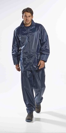 Portwest Economy Waterproof Rain Jacket with Pack Away Hood and  Zipper Closure